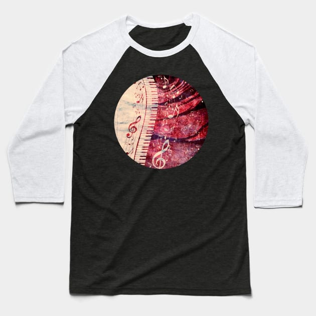 Piano Keyboard with Rose and Music Notes Baseball T-Shirt by AnnArtshock